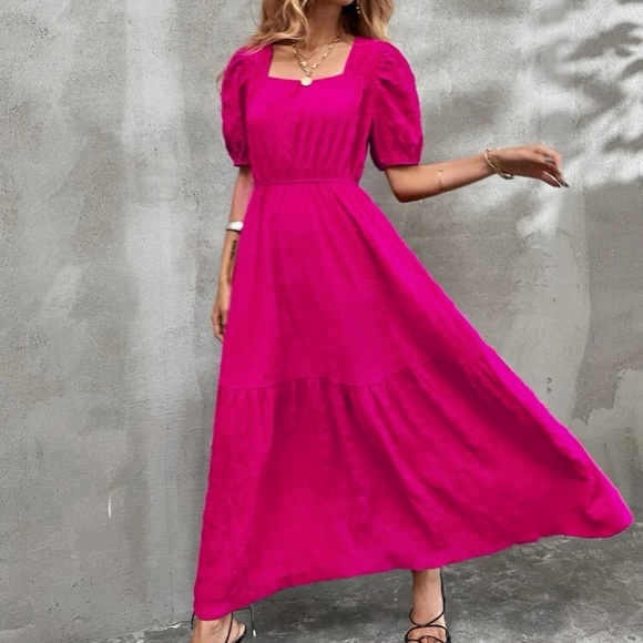 Boho  hot pink square neck A-line maxi dress - Picture 8 of 16